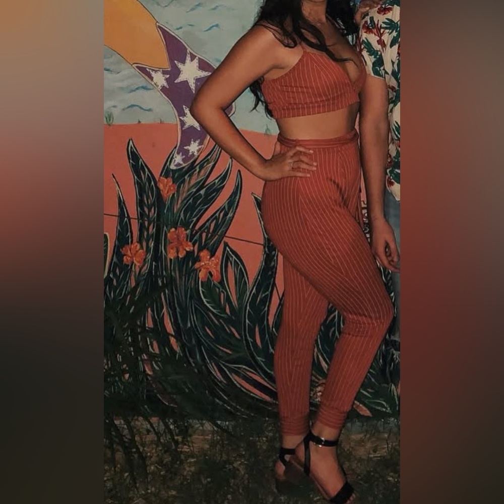 Nasty Gal Rust Striped Skinny Two-Piece Set
